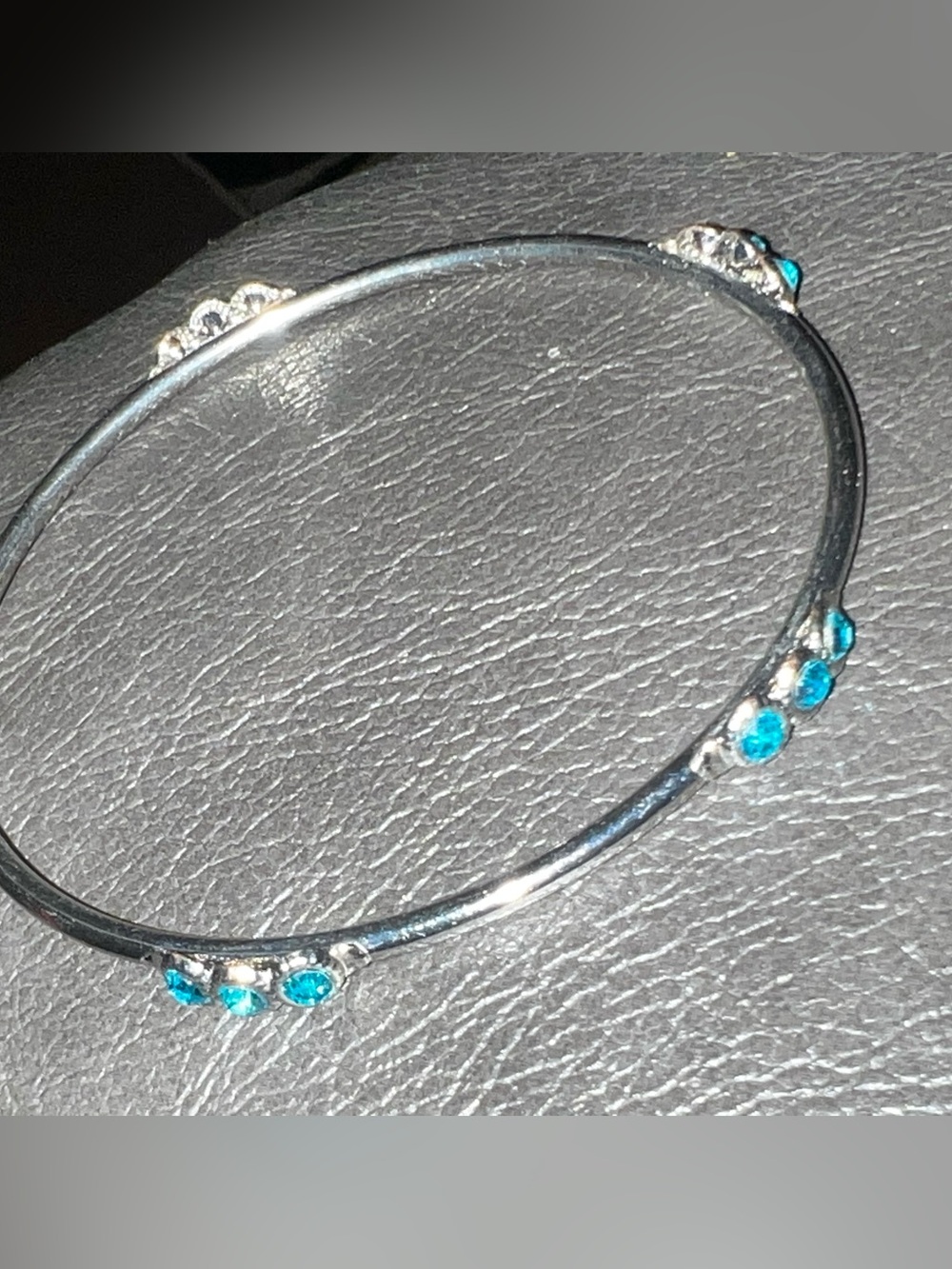 Silver Bangle with Blue Crystal Accents